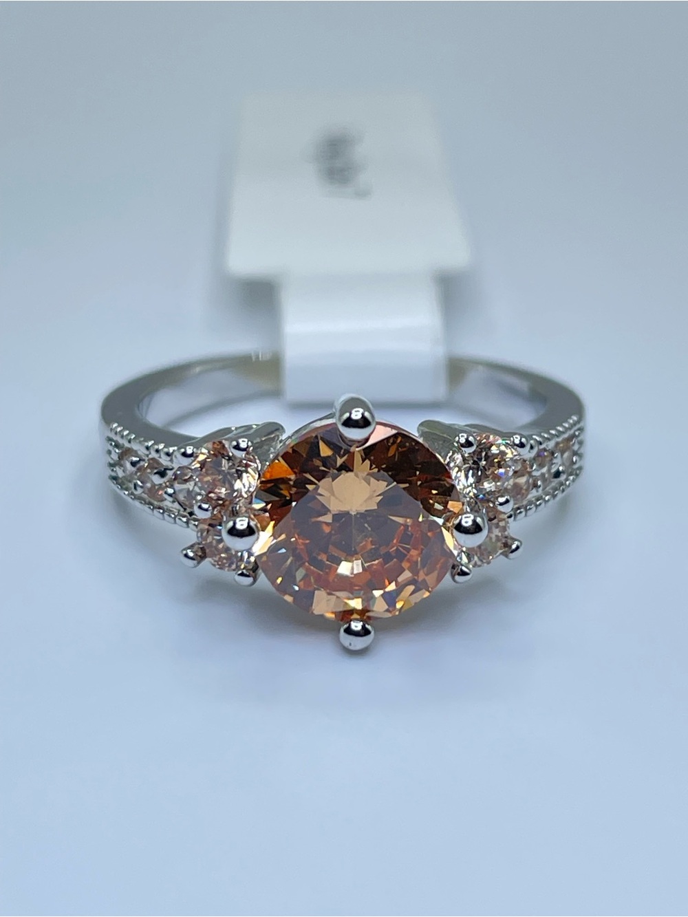 Swarovski Crystal Elements Champagne Round Cut Statement Ring Sz 7